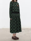 YANYAN KNITS Fall/Winter 2025: Wool plaid cropped sweater / mid-length skirt YYK-YYW25-1422-GW (Skirt: YYW25-2021)